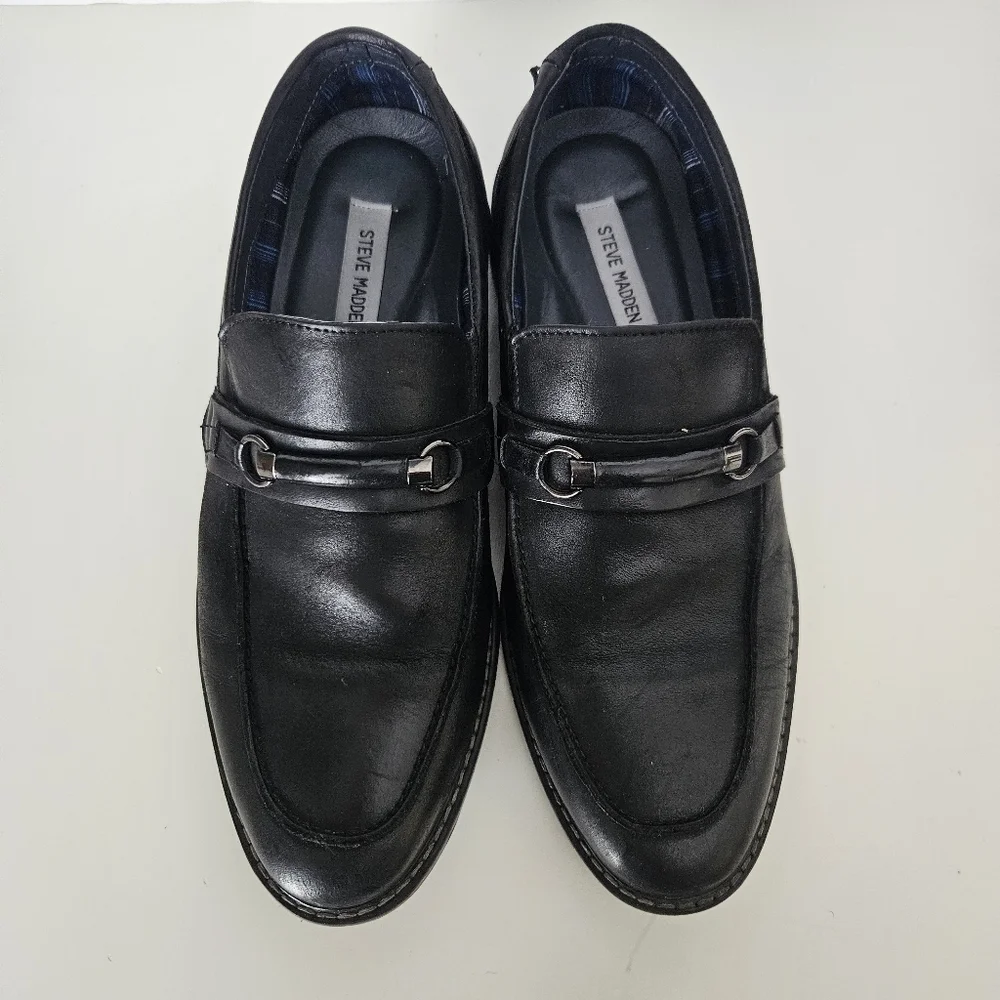 Steve Madden Mens‎ Black Leather Slip On Loafers Sz 11